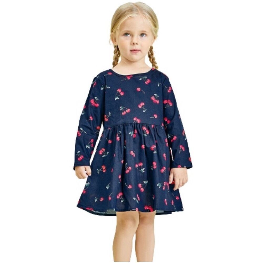 Toddler Girls Boutique Cherry Allover Print Long Sleeve Dresse - Sz 3-4 yrs